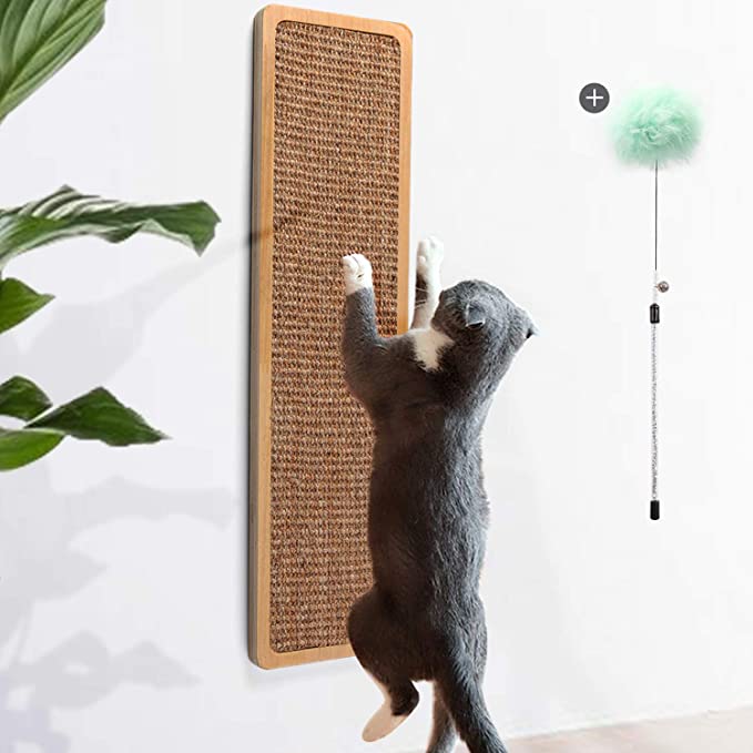 Odoland Cat Scratching Post for Floor or Wall Mounted Use for Saving Space, Natural Durable Sisal Board Scratcher for Kitty’s Health and Good Behavior, Furniture Scratch Deterrent Accessories for Cats