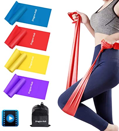 Dragon-Hub Resistance Bands, Exercise Bands for Physical Therapy, Yoga, Pilates, Rehab and Home Workout, Non-Latex Resistance Bands Set of 4