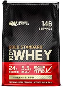 Optimum Nutrition Gold Standard 100% Whey, Poudre de Protéines pour Construction et Récupération Musculaire, avec Glutamine et Acides Aminés BCAA Naturels, Crème Glacée Vanille, 151 Portions, 4,53 kg