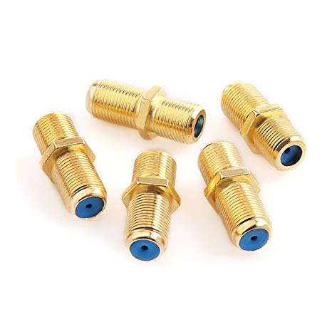 Pasow F81 Barrel Connectors High Frequency 3GHz Female to Female F-Type Adapter Couplers (5 pcs, Gold)