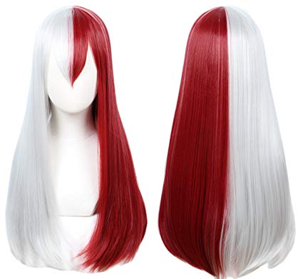 Linfairy Half Red and Sliver Wig Halloween Costume Cosplay Wig (Long wig)