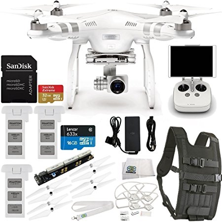 DJI Phantom 3 Advanced Quadcopter Drone w/ 2.7K HD Video Camera & Manufacturer Accessories   2 Extra DJI Intelligent Flight Batteries   Backpack Strap Carry System for DJI Quadcopter Drones   MORE