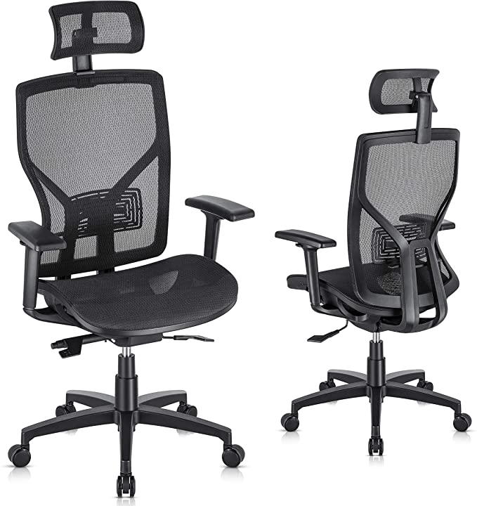 SUNNOW Ergonomic Office Chair Computer Mesh Chair with Adjustable Lumbar Support, Headrest, 3D Armrest-High Back Swviel Task Executive Chair for Home Office