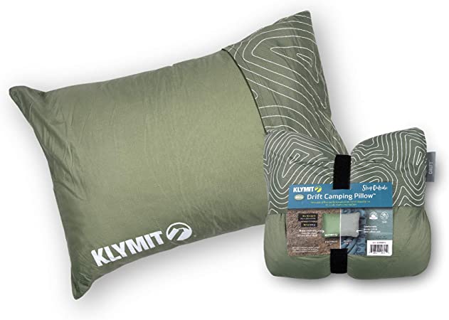 Klymit Drift Camping Pillow, Reversible Cover for Travel and Sleep, Shredded Memory Foam Comfort with Durable Shell