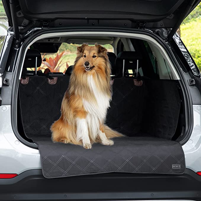 Petsfit SUV Cargo Liner for Dogs, Scratchproof Dog Cargo Protector Against Dirt and Pet Hair, Washable Soft Peach Skin Pet Cargo Cover with Side Flap, Universal Fit, Black