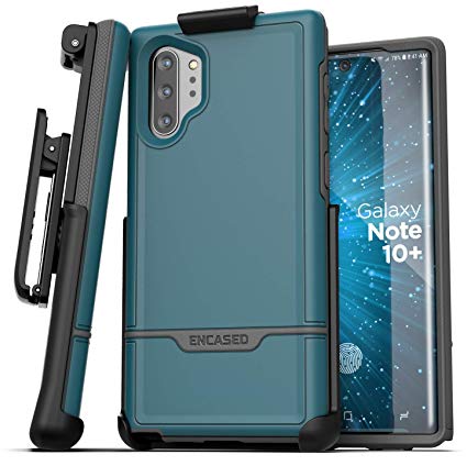 Encased Galaxy Note 10 Plus Belt Clip Protective Holster Case (2019 Rebel Armor) Heavy Duty Rugged Full Body Cover with Holder Ocean Blue (Samsung Note 10 )