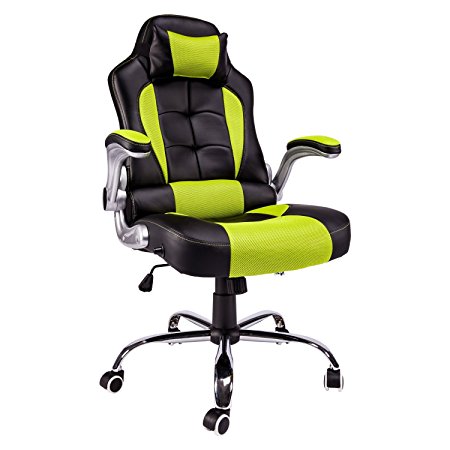 High Back Office Chair Recliner Racing Style Swivel Chair Gaming Video Game by Aminiture(Black&Green)