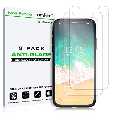 iPhone X Screen Protector, amFilm Premium Anti-Glare/Anti-Fingerprint Matte Screen Protector for iPhone X / iPhone 10 (3-Pack)