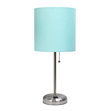 Limelights LT2024-AQU Stick Lamp with Charging Outlet and Fabric Shade, Aqua