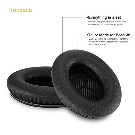 Tranesca Replacement Earpad kit for Bose QC35 (Black)