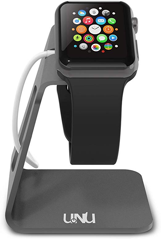 UNU Aluminum Apple Watch Stand Compatible with Apple Watch Series 5/ Series 4 /Series 3 /Series 2/ 44mm /42mm /40mm /38mm - Nightstand Mode Compatible Dock (Cable Not Included) - Space Gray