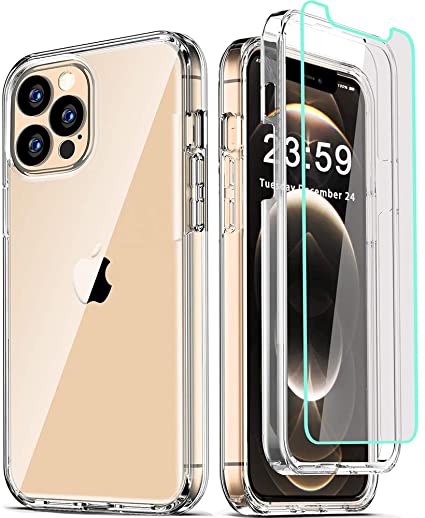 COOLQO Compatible for iPhone 12 Pro Max Case 6.7 Inch, with [2 x Tempered Glass Screen Protector] Clear 360 Full Body Coverage Silicone Protective 12 ft Shockproof iPhone 12 Pro Max Cases Phone Cover