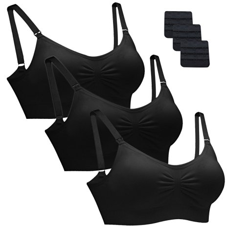 3PACK Womens Seamless Nursing Bra Bralette S-XL with Free Bra Extenders