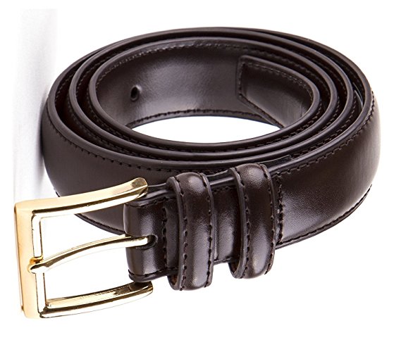Men Genuine Leather Dress Belt Classic Stitched Design Black & Brown Sizes 32-60
