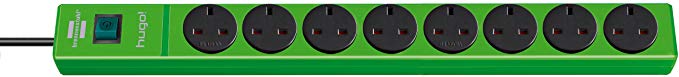 Brennenstuhl hugo! 8-way extension lead (3m cable and switch, casing made of break-proof polycarbonate) colour: green