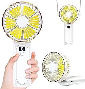 Handheld Fan, Portable Fan, 4000mAh USB Rechargeable Personal Fan, 180° Foldable Mini Desk Fan with 6 Wind Speed, LCD Digital Display, Lanyard as Neck Fan, Ultra Quiet