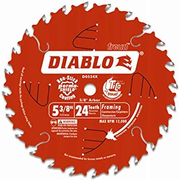 Freud D0524X Diablo 5-3/8-Inch 24 Tooth ATB Framing Cordless Trim Saw Blade with 10mm Arbor
