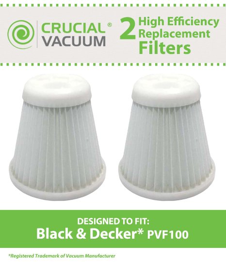 2 Black and Decker PHV1800 Replacement Filters Fit Black & Decker Pivot Vac Model PHV1800, Compare to Black & Decker Vacuum Cleaner Part # PVF100, PVF-100, 5147239-00, 514723900, Designed & Engineered By Crucial Vacuum