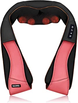 SULIVES Shiatsu Neck and Shoulder Massager with Electric Heat Deep Kneading Massage for Neck Back Shoulders Foot Legs Muscle Pain Relief Gift for Women Man(Red)