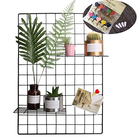 Grid Photo Wall, Pulatree Wire Wall Mesh Display Panel Decorative Iron Rack Clip Photograph Wall Hanging Picture wall, Ins Art Display PhotoWall 2 Packs 25.6 x17.7inch (Black)