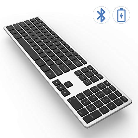 Bluetooth Keyboard, Vive Comb Rechargeable Ultra Slim BT Wireless Keyboard with Number Pad Full Size Design for Laptop Desktop PC Tablet, Windows iOS Android-Black and Silver