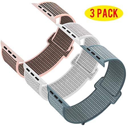 INTENY Pack 3 Compatible with Apple Watch Band 38mm 40mm 42mm 44mm, Sport Band Soft Breathable Nylon Replacement for iWatch Series 5/4/3/2/1