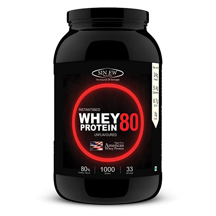 Sinew Nutrition Instantised Whey Protein Concentrate 80% Raw & Unflavoured Supplement Powder,1 Kg