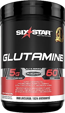 Glutamine Powder, Six Star L Glutamine Powder, Post Workout Muscle Recovery Supplements, L-Glutamine Powder for Men and Women, Glutamine Supplement, Unflavoured (60 Servings), 300 g (Pack of 1)