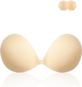 Niidor Sticky Bra Strapless Bra Push up Invisible Breathable Self Adhesive Bra for Backless Dress with Nipple Covers