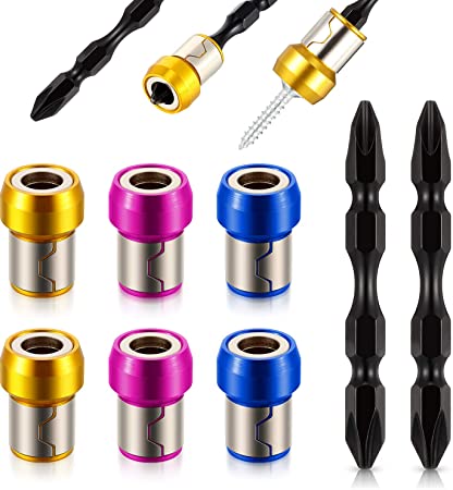 8 Pieces Magnetic Screw Ring and Screwdriver Bit, Metal Magnetizer Screw Ring Bit for 1/4 Inch/ 6.35 mm Hex Screwdriver and Power Bits