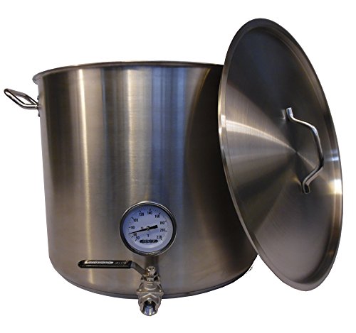 HomeBrewStuff Heavy Duty 20 Gallon Stainless Steel Brewing Kettle Stock Pot w/ Valve and Thermometer