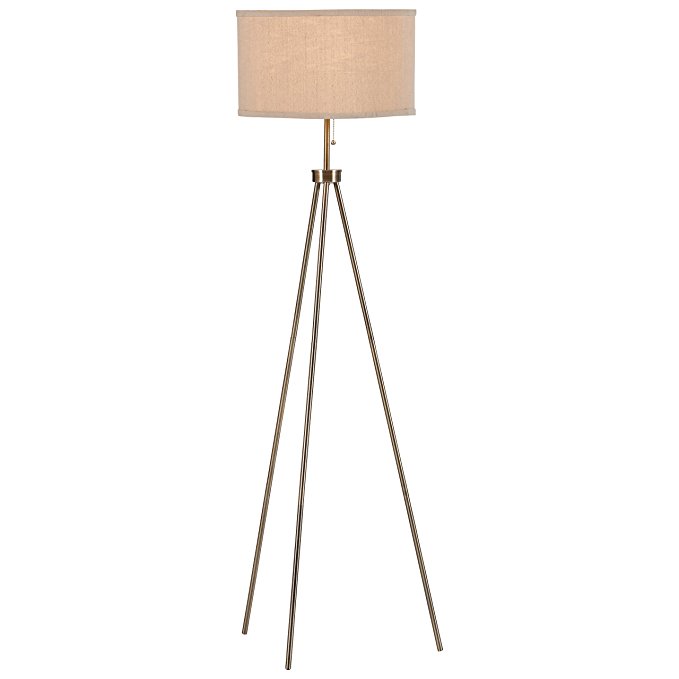 Rivet Minimalist Tripod Floor Lamp With Bulb, 15" x 15" x 58.25", Antique Brass