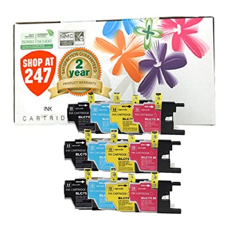 ShopAt247 ® Compatible Ink Cartridge Replacement for Brother LC75 XL (3 Black, 3 Cyan, 3 Yellow, 3 Magenta, 12-Pack)