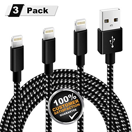 Lightning Cable, MITE 3Pack 3FT 6FT 10FT iphone Charger cable [Nylon Braided] Certified to iPhone X/8/7 Plus/6 Plus/6s, iPad Air 2/Pro and More (Black White)