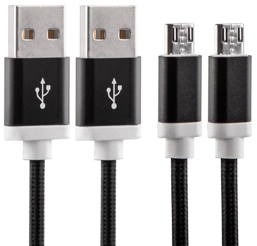 2 Pack: 3ft (1m) Black Micro- USB to 2.0 Male USB High Speed Cable Data Sync for Android - Premium Phone Charging Cable for Samsung, HTC, Sony, Motorola, LG, Blackberry, Nokia