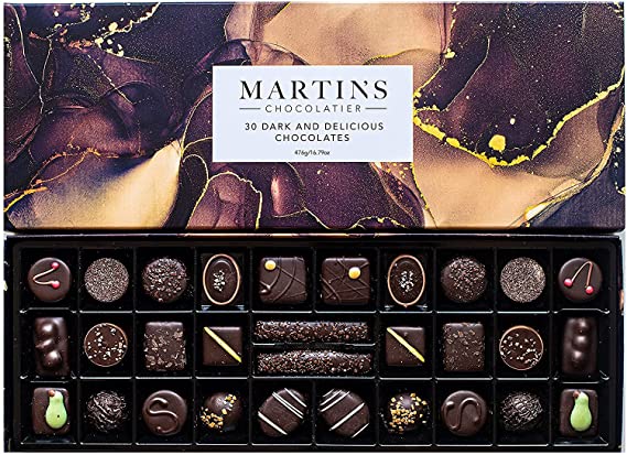Martins Chocolatier Dark & Delicious Collection Chocolate Gift Set - 30 Dark Handmade Chocolates - 15 Chocolate Flavours Box of Chocolates | Chocolate Gift |