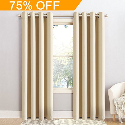 BLC 2 Panels Thermal Insulated Solid Grommet 52-Inch-by-63-Inch Blackout Curtains, Beige
