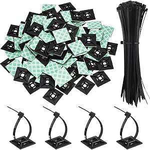 Paquet de 100 Zip Tie Adhésifs Supports Auto-Adhésifs Supports de Base de Serre-Câbles avec Attache-Câble Universel à Usages Multiples Noir (Longueur 150 mm, Largeur 2 cm, Noir)