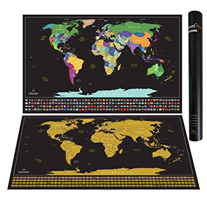 Scratch off World Map Poster - with US States and Country Flags - This Large Detailed Premium scratch off World Map and Scratcher make a Perfect Travel Gift - Scratch-off the Countries Visited with this Scratchable world Map with flags.