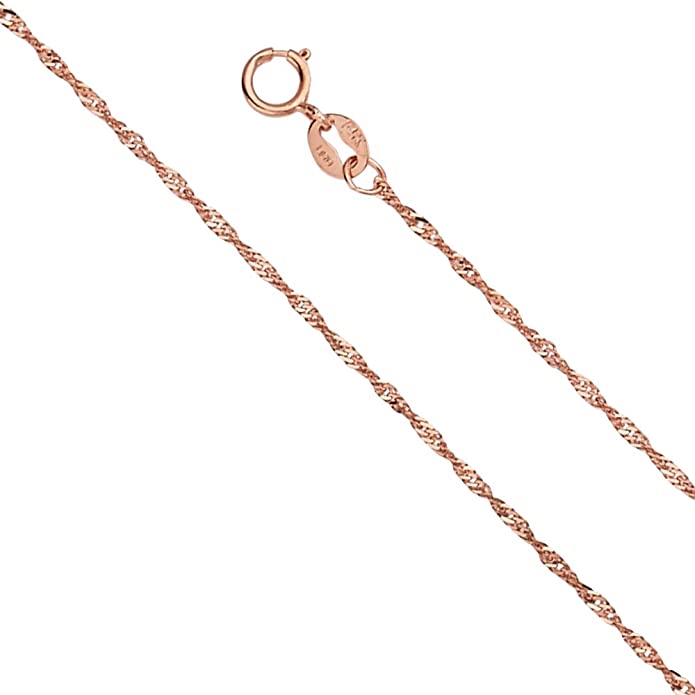 14k REAL Yellow OR White OR Rose/Pink OR Tri Color Gold Solid 1.2mm Singapore Chain Necklace with Spring Ring Clasp