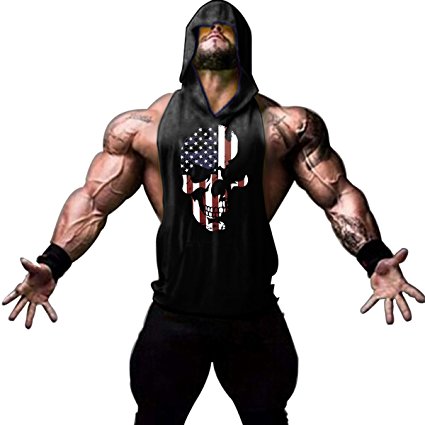 Gym hoodies Men Sleeveless Bodybuilding Muscle Stringer shirt American Skull