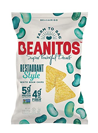 Beanitos Restaurant Style White Bean Chips with Sea Salt, Plant Based Protein, Good Source Fiber, Gluten Free, Non-GMO, Vegan, Corn Free Tortilla Chip Snack, 6 Ounce