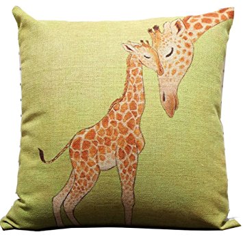 Giraffe and Its Mother Throw Pillow Case Decor Cushion Covers Square 1818 Inch Beige Cotton Blend Linen (Multi-color)