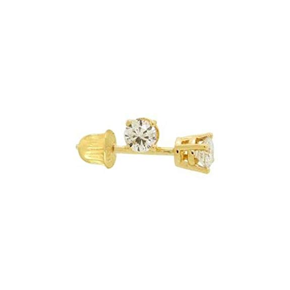Tiny 14k Gold Round 2mm CZ Solitaire Stud Screw-back Earrings, Cartilage or Second Hole Piercing