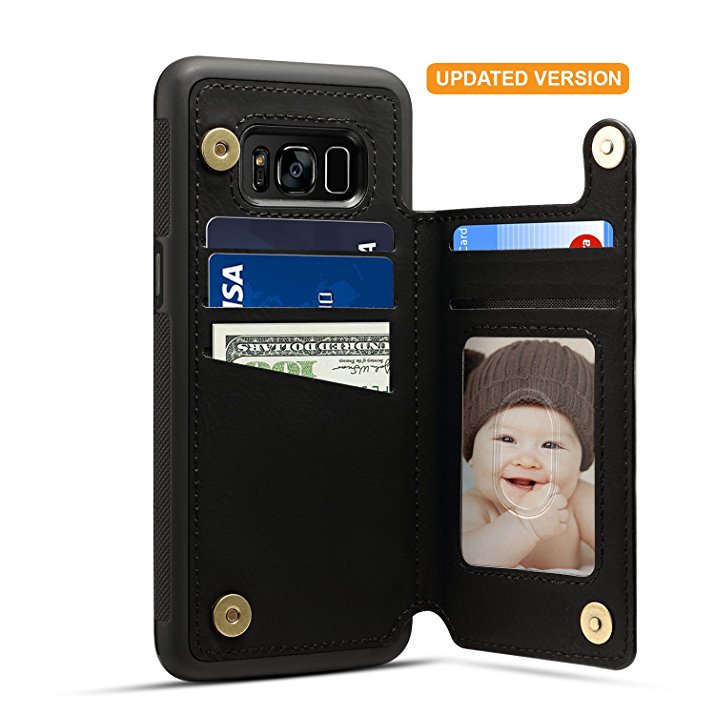 Samsung Galaxy S8 Card Holder Case, Galaxy 8 Wallet Case Spaysi(TM) Slim, Galaxy S8 Folio Leather case 2017, Gift Box, for Galaxy S8 (Black Grey)