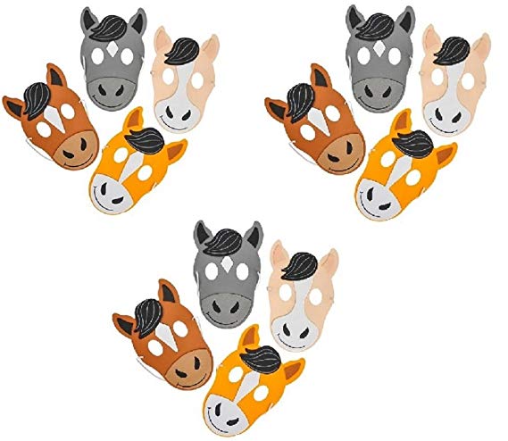 Novelty Treasures Horse Masks - 12 Pack FRIENDLY Halloween and Birthday Party Mask