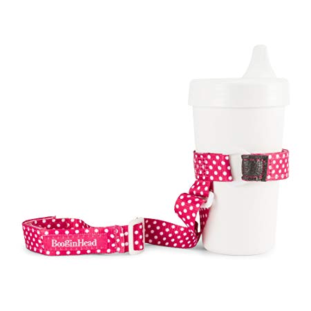 BooginHead Baby SippiGrip Sippy Cup, Bottle Holder, High Chair, Car Seat, Universal Strap, Pink Polka Dots, Girl, Pink and White