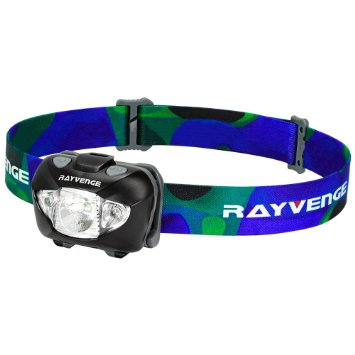 Rayvenge T3A LED Headlamp with Red Light - Lightweight headlamp Flashlight for Running Hiking Camping - Best Headlamps with 3 AAA Batteries 168-Lumen Waterproof Long Battery Life