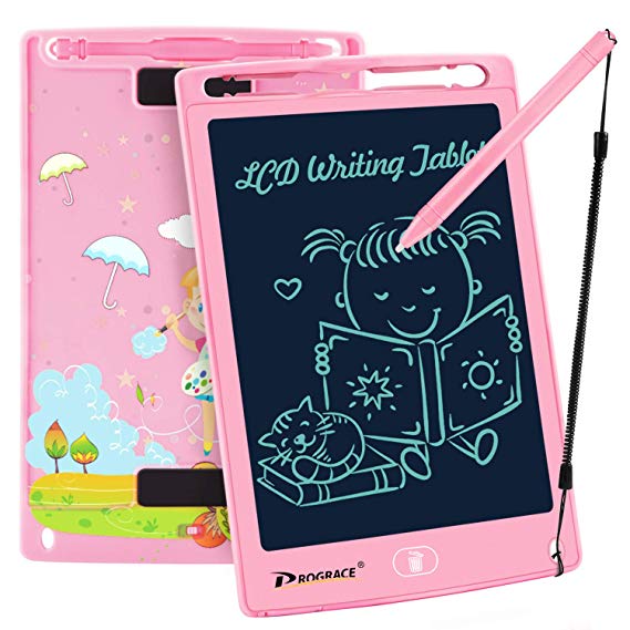 PROGRACE LCD Writing Tablet for Kids Learning Writing Board Magnetic Erase LCD Writing Pad Smart Doodle Drawing Board for Home School Office Portable Electronics Digital Handwriting Pads 8.5 Inch-pink