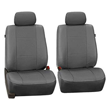 FH Group PU007GRAY102 Gray Deluxe Leatherette Bucket Seat Cover, Set of 2 (Airbag Compatible)